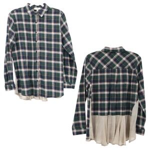 Entro Plaid Tunic Womens M Green Flannel Flowy Boho Rustic Feminine GrungeNWT